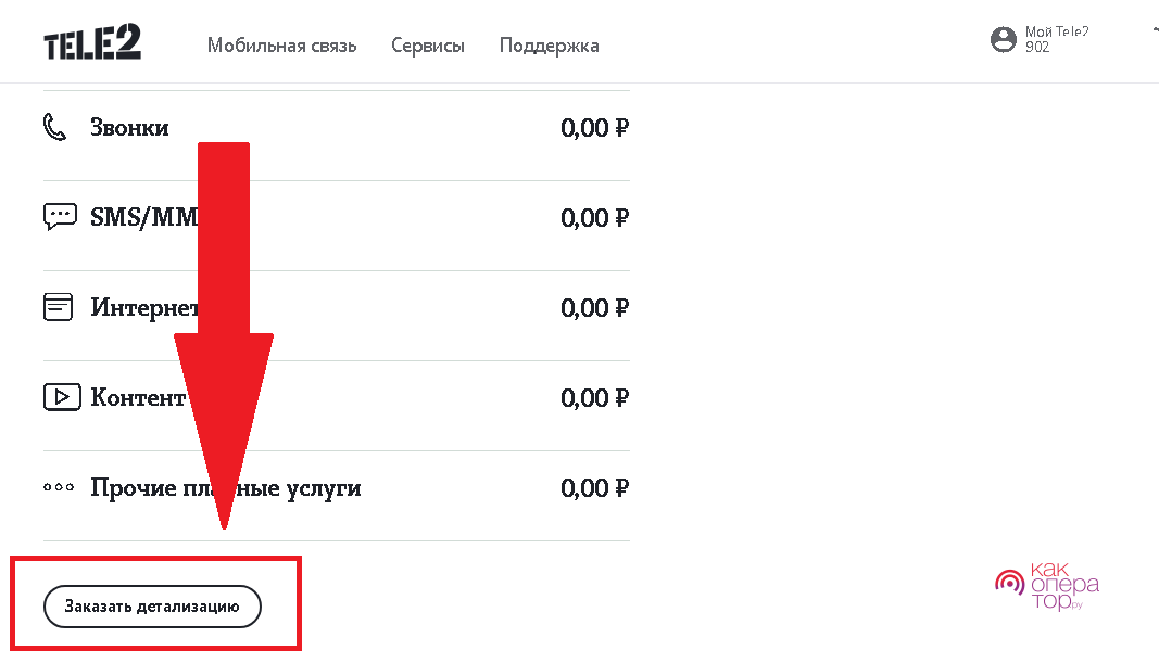 Детализацию звонков теле2 через интернет